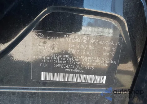 2013 Hyundai Sonata Limited z USA, uszkodzony, nr VIN 5NPEC4AC0DH545475